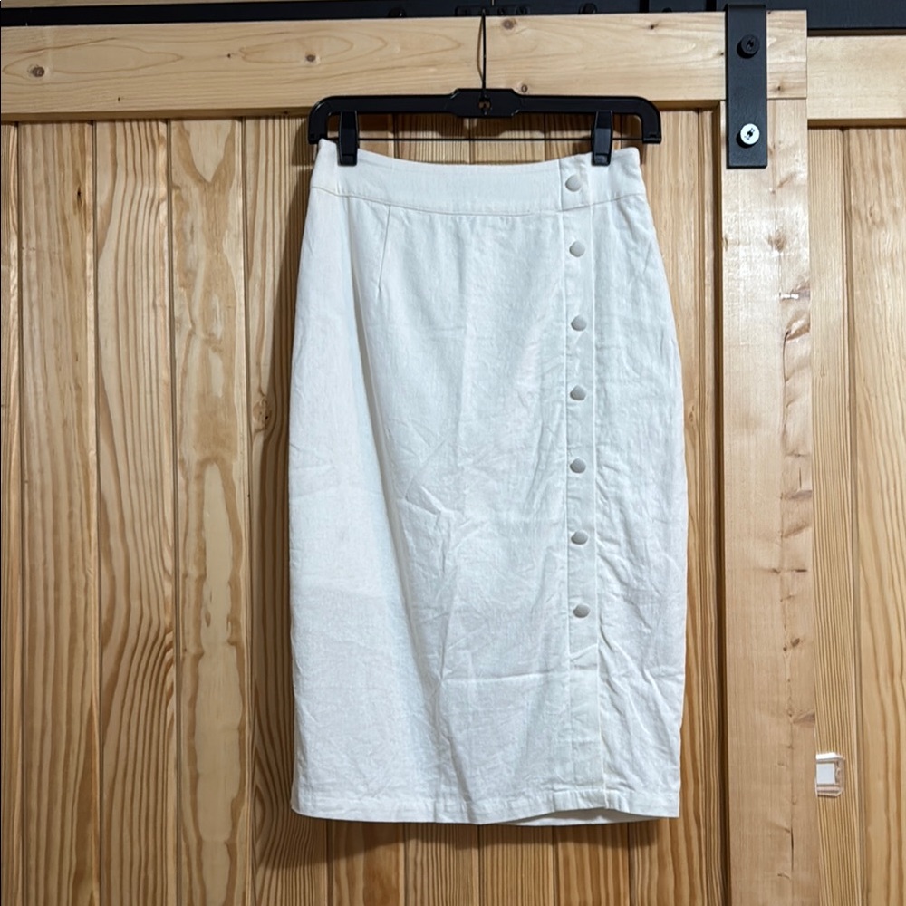 White Asymmetrical Pencil Midi Skirt for Resort Wear
